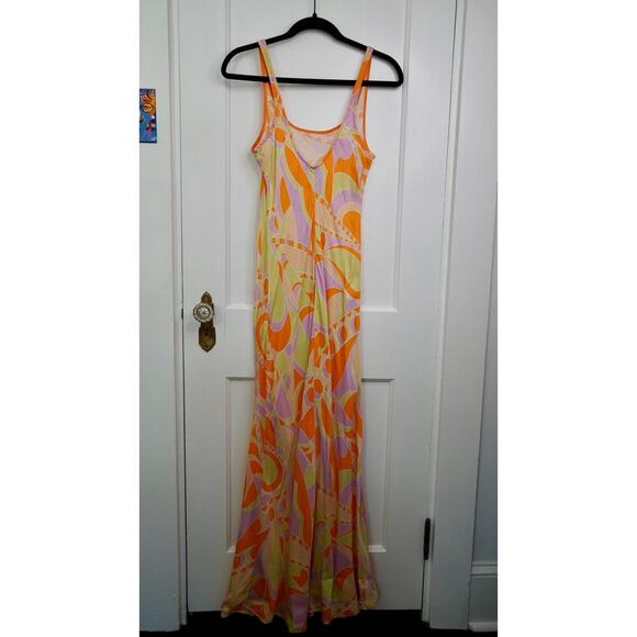 Delfi Collective Donna Maxi Dress Multicolor Printed Satin Slip US M - Picture 5 of 6